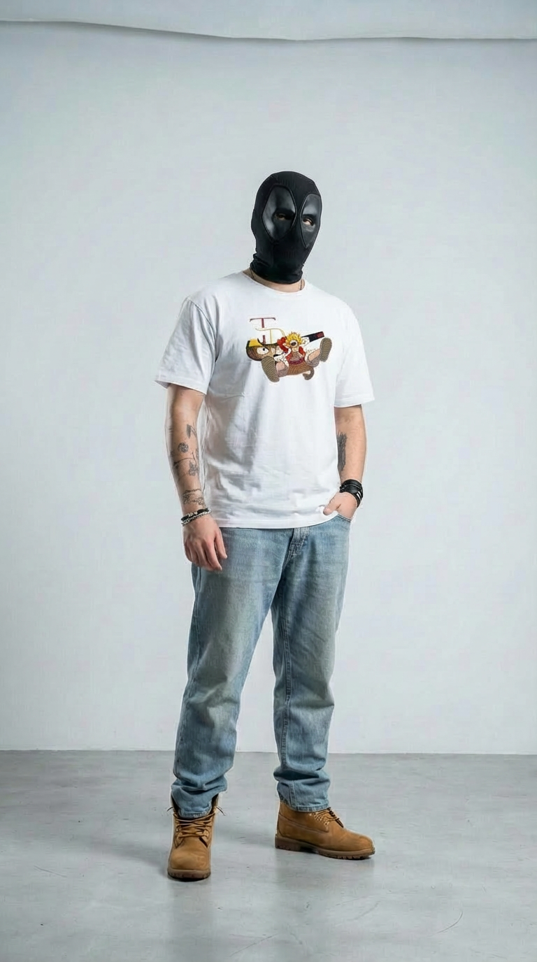 T-Shirt Uomo Grafica Cartoon Streetwear Bianca – Maglietta Oversize Urban Style